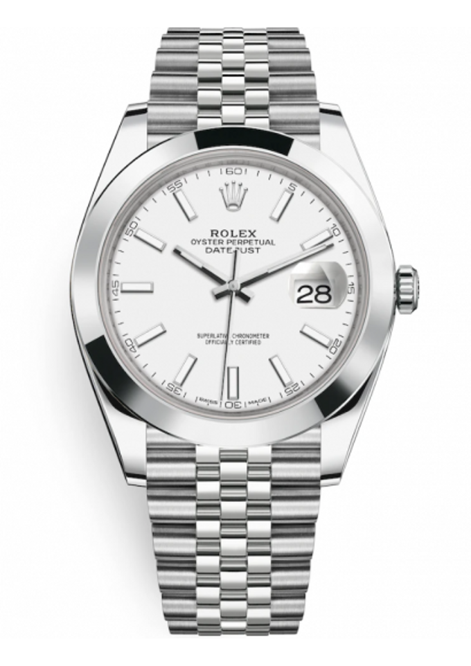 Rolex Datejust 41 – 126300 White Smooth Bezel Jubilee Bracelet Index Dial