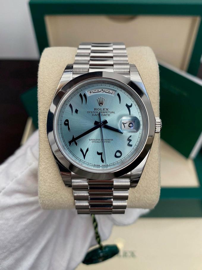 Rolex Day-Date 40 Platinum Ice Blue "Arabic" Dial Middle East Ed.